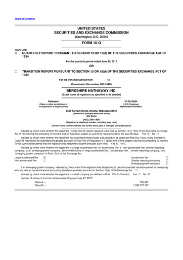 Vorschaubild Berkshire Hathaway  10-Q Quartalsbericht 2017 