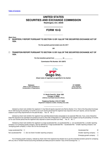Vorschaubild Gogo Inflight Internet
 10-Q Quartalsbericht 2017 