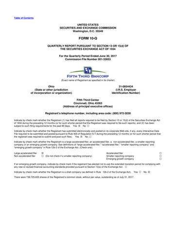 Thumbnail Fifth Third Bank
 10-Q Quarterly Report FY2017 