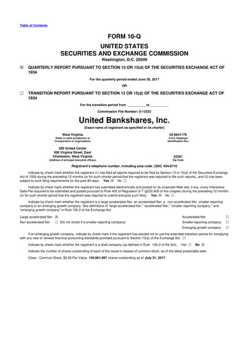 Vorschaubild United Bankshares 10-Q Quartalsbericht 2017 