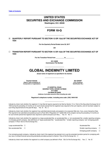Thumbnail Global Indemnity 10-Q Quarterly Report FY2017 
