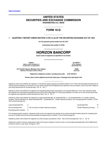 Thumbnail Horizon Bancorp 10-Q Quarterly Report FY2017 