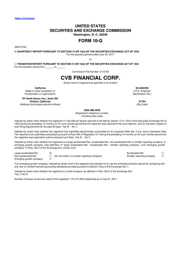 Thumbnail CVB Financial 10-Q Quarterly Report FY2017 