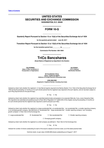 Vorschaubild TriCo Bancshares 10-Q Quartalsbericht 2017 