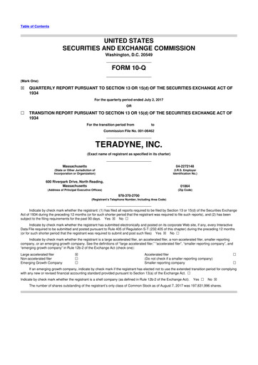 Miniature Teradyne 10-Q Rapport trimestriel 2017 