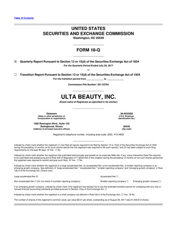 Thumbnail ULTA Beauty
 10-Q Quarterly Report FY2017 