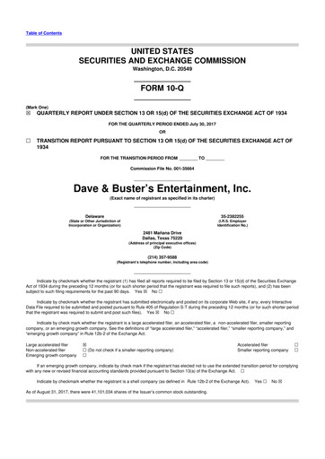 Thumbnail Dave & Buster's
 10-Q Quarterly Report FY2017 