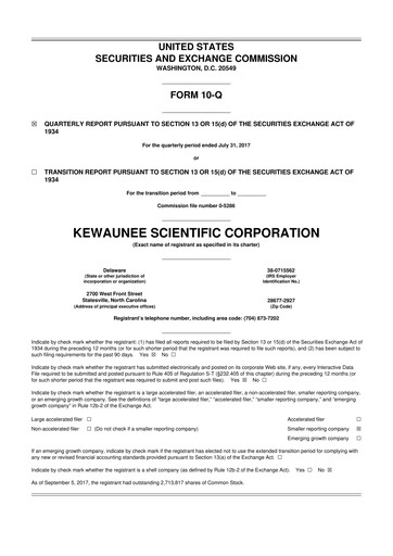 Thumbnail Kewaunee Scientific Corporation 10-Q Quarterly Report FY2018 