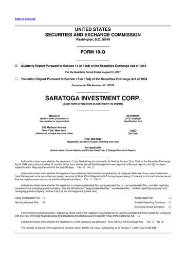 Thumbnail Saratoga Investment 10-Q Quarterly Report FY 