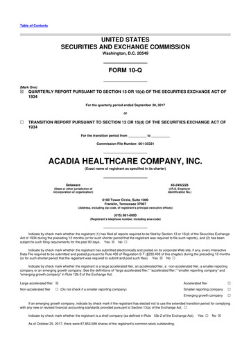 Thumbnail Acadia Healthcare
 10-Q Quarterly Report FY2017 