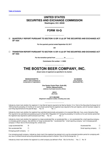 Thumbnail Boston Beer Company 10-Q Quarterly Report FY2017 