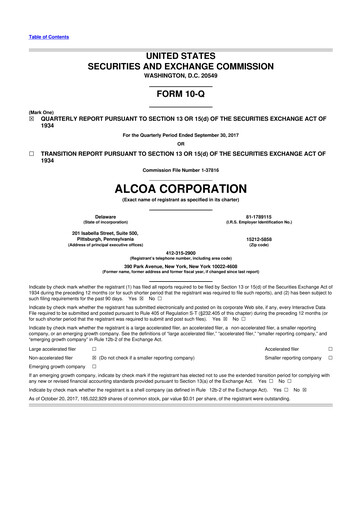 Miniature Alcoa 10-Q Rapport trimestriel 2017 