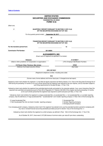 Miniature Alexander's, Inc. 10-Q Rapport trimestriel 2017 