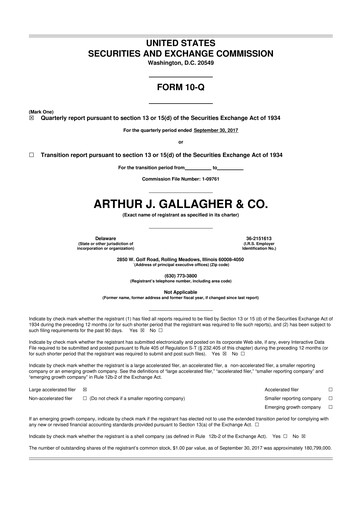 Thumbnail Arthur J. Gallagher & Co.
 10-Q Quarterly Report FY2017 