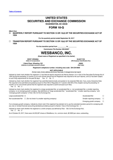 Miniature WesBanco 10-Q Rapport trimestriel  