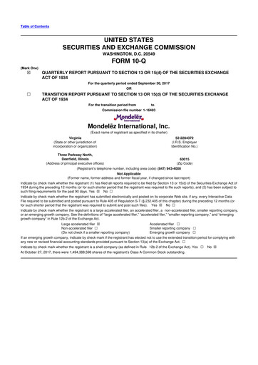 Thumbnail Mondelez International 10-Q Quarterly Report FY2017 