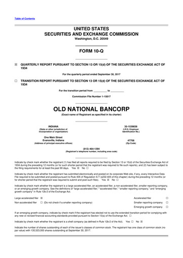 Thumbnail Old National Bank
 10-Q Quarterly Report FY2017 