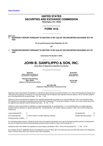 Thumbnail John B. Sanfilippo & Son 10-Q Quarterly Report FY2018 