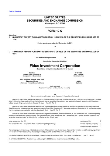 Miniature Fidus Investment Corporation 10-Q Rapport trimestriel  