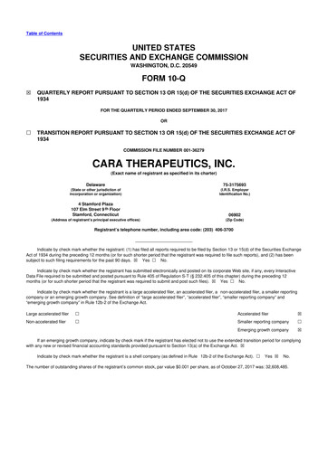 Thumbnail Cara Therapeutics
 10-Q Quarterly Report FY2017 