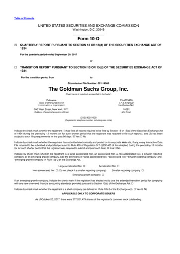 Vorschaubild Goldman Sachs 10-Q Quartalsbericht 2017 