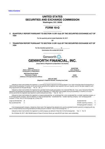 Miniature Genworth Financial
 10-Q Rapport trimestriel 2017 