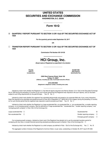 Thumbnail HCI Group
 10-Q Quarterly Report FY2017 