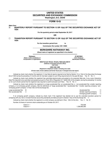 Vorschaubild Berkshire Hathaway  10-Q Quartalsbericht 2017 