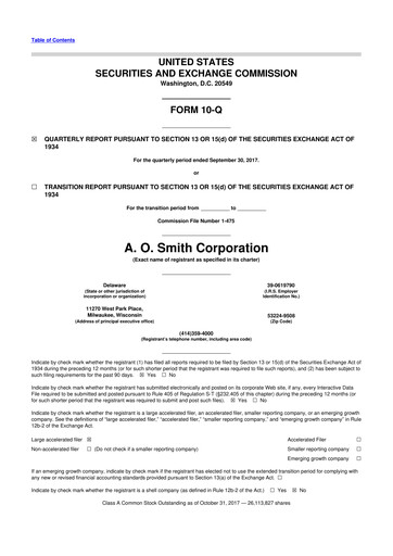 Thumbnail A. O. Smith 10-Q Quarterly Report FY2017 