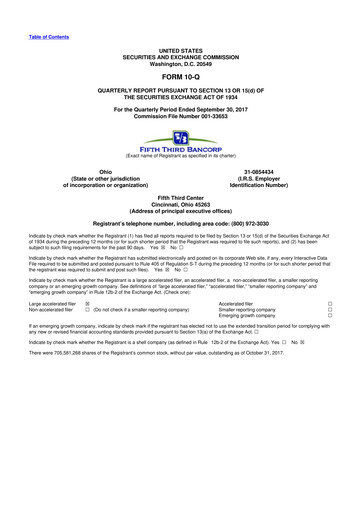 Thumbnail Fifth Third Bank
 10-Q Quarterly Report FY2017 