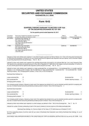 Thumbnail Southwest Gas
 10-Q Quarterly Report FY2017 