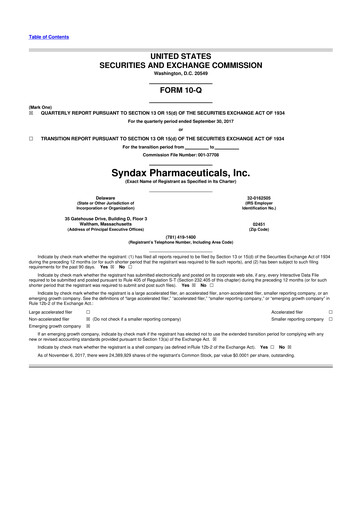 Thumbnail Syndax Pharmaceuticals 10-Q Quarterly Report FY2017 