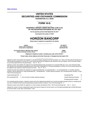 Thumbnail Horizon Bancorp 10-Q Quarterly Report FY2017 