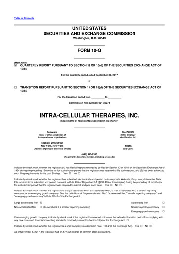 Thumbnail Intra-Cellular Therapies 10-Q Quarterly Report FY2017 