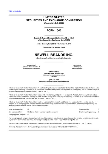 Thumbnail Newell Brands
 10-Q Quarterly Report FY2017 