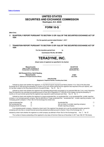 Miniature Teradyne 10-Q Rapport trimestriel 2017 