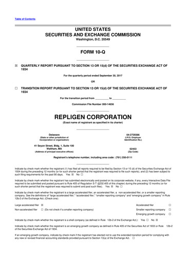 Miniature Repligen
 10-Q Rapport trimestriel 2017 