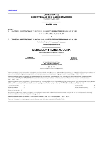 Thumbnail Medallion Financial Corp. 10-Q Quarterly Report FY 