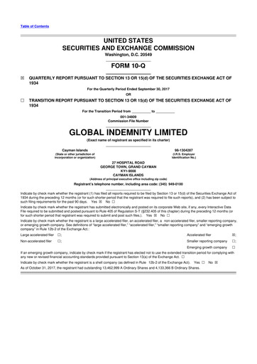 Thumbnail Global Indemnity 10-Q Quarterly Report FY2017 