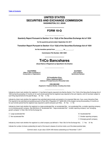 Vorschaubild TriCo Bancshares 10-Q Quartalsbericht 2017 