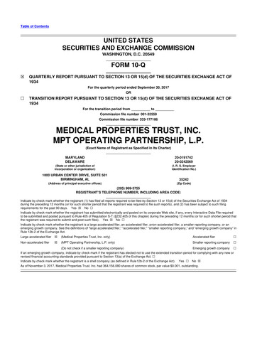 Thumbnail Medical Properties Trust
 10-Q Quarterly Report FY 