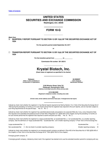 Vorschaubild Krystal Biotech 10-Q Quartalsbericht 2017 