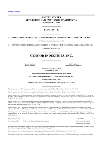 Miniature Gencor Industries
 10-K Rapport annuel 2017