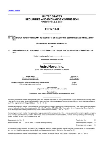 Miniature AstroNova, Inc. 10-Q Rapport trimestriel 2018 