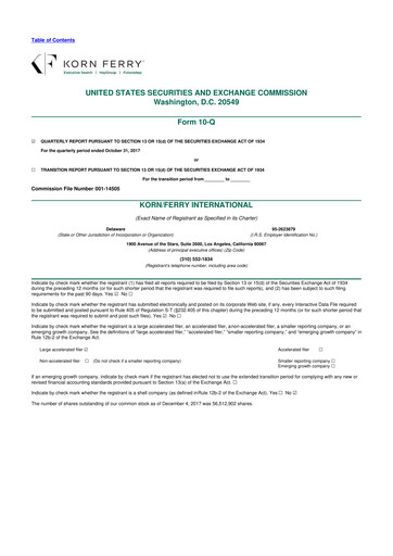 Thumbnail Korn Ferry
 10-Q Quarterly Report FY2018 