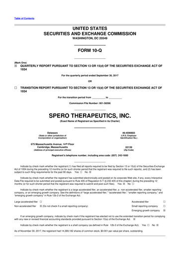 Thumbnail Spero Therapeutics 10-Q Quarterly Report FY2017 
