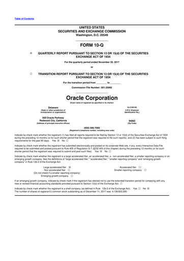 Thumbnail Oracle 10-Q Quarterly Report FY2018 