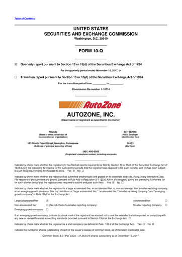 Miniature AutoZone 10-Q Rapport trimestriel 2018 