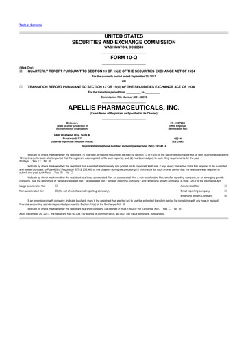 Thumbnail Apellis Pharmaceuticals 10-Q Quarterly Report FY2017 