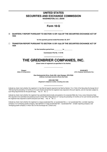 Thumbnail The Greenbrier Companies
 10-Q Quarterly Report FY2018 